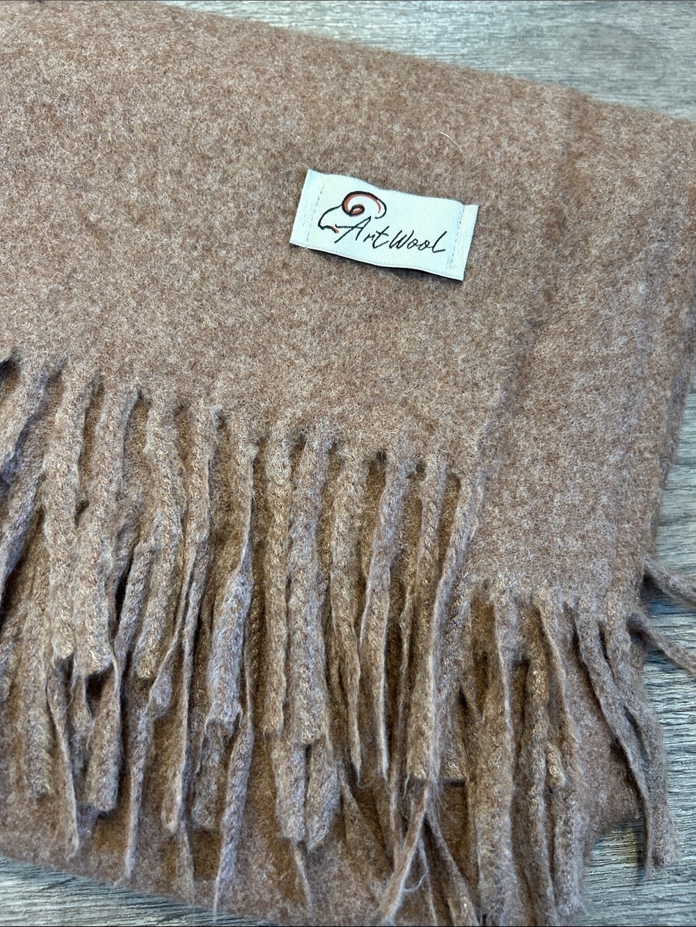 ArtWool Brushed Wool Blend Fringe Scarf Camel Brown 73”